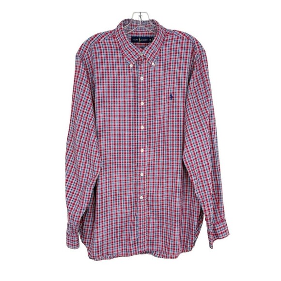 Polo Ralph Lauren Classic Fit Red Plaid Blue Pony Performance Shirt Mens XL - Picture 1 of 16